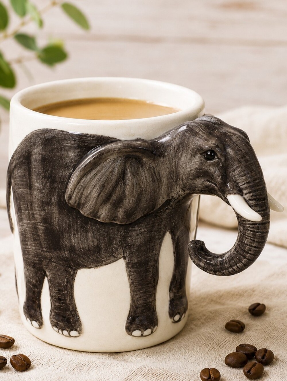 World Market Elephant Mug 3D Sculpted Animal Coffee Cup Safari Decor